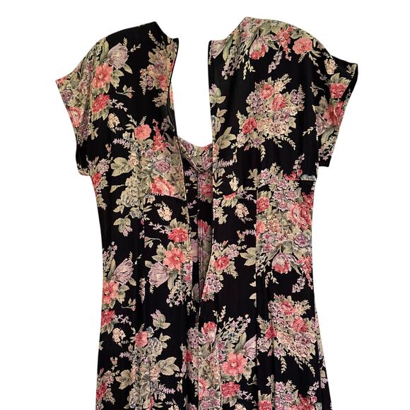 Vintage 90s does 40s Rabbit Rabbit Sweetheart Neck Dark Floral Midi Dress Sz 10 - Picture 5 of 9